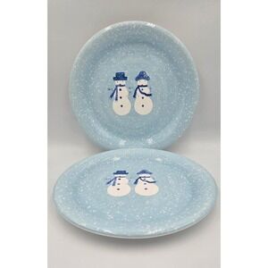 Target HOME Snowman Winter Dinner Plates Set of 2 Blue White Christmas 10.5"